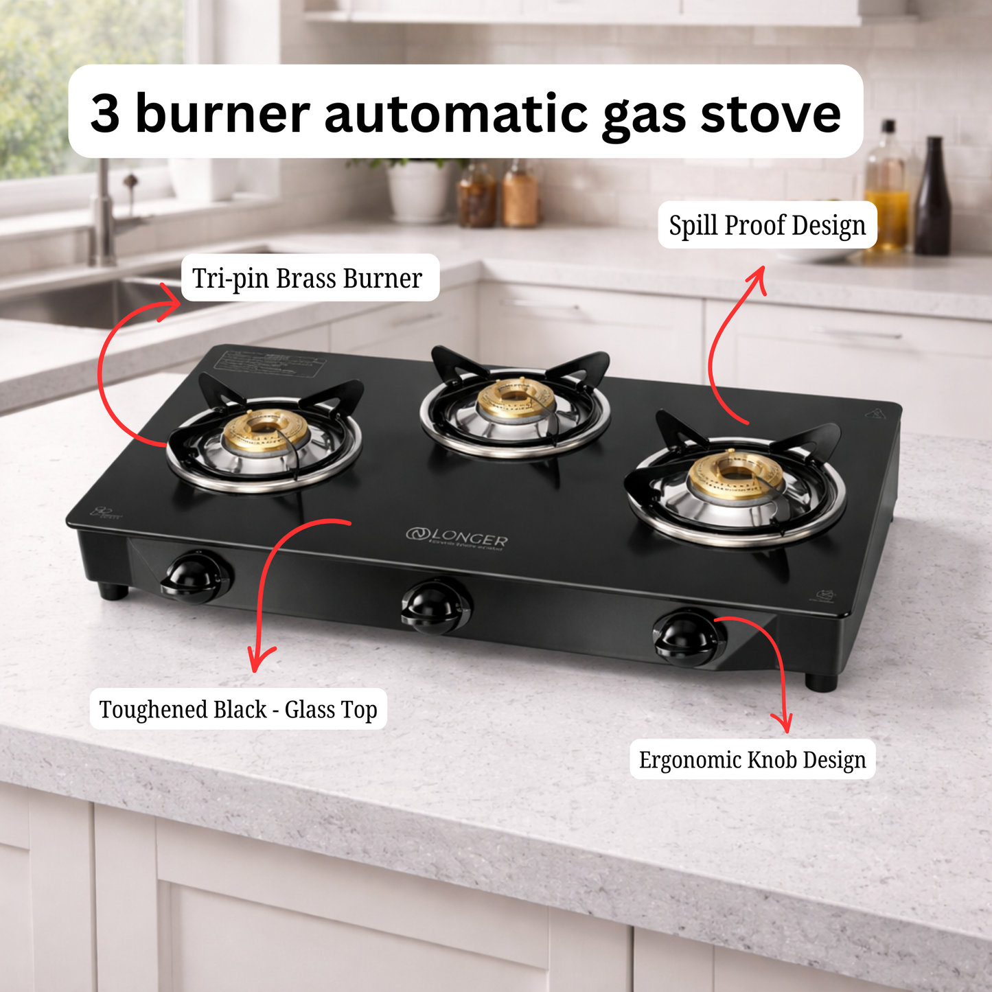 Longer Marvel 3-Burner Gas Stove